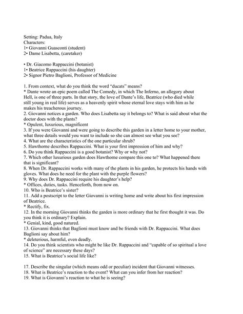 Rappaccini's Daughter Summary Easy Words 4