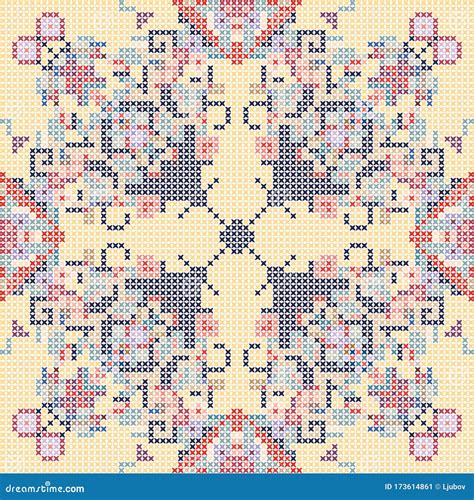 Beautiful Cross Stitch Pattern Print For Napkin Stock Vector