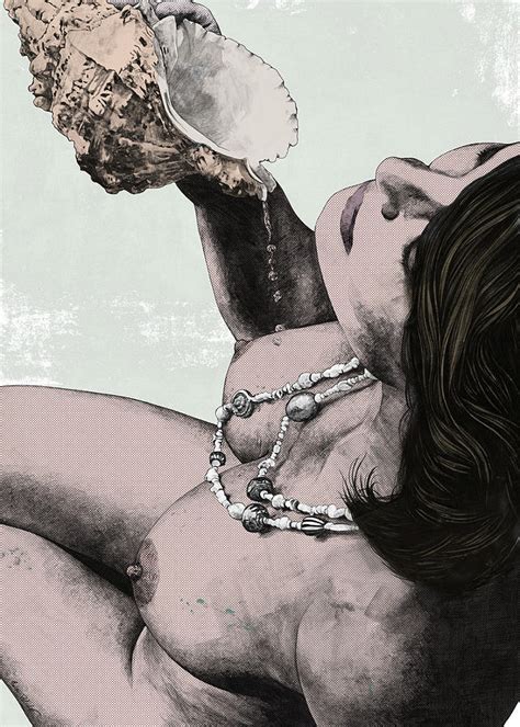 Cracked Pleasures Pop Art Nude Woman With Shell Drawing By Marco Paludet Pixels