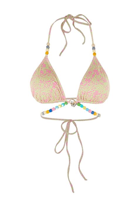 Trendyol Collection Top De Bikini Accesoriu Triunghi Cu Margele Cu Model Abstract Tbess Bu