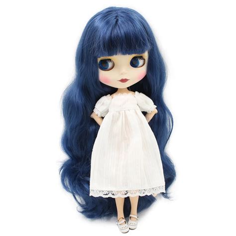 Blyth Nude Doll With Long Wavy Deep Blue Hair With No Bangs 30 Cm High