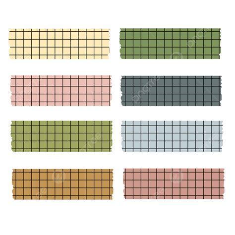 Printable Washi Tape PNG Image, Printable Grid Washi Tape Set, Color ...