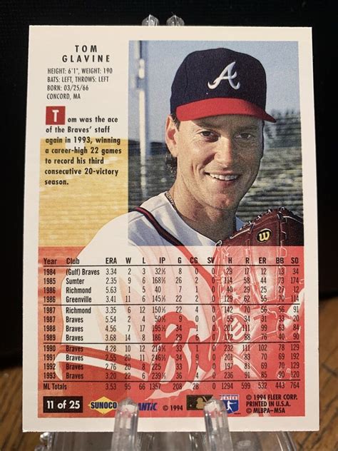 1994 Fleer Sunoco Atlanta Braves Baseball Card 11 Tom Glavine EBay