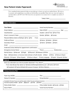 Fillable Online New Patient Intake Paperwork