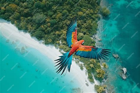 Premium AI Image | Highly defined detailed Macaw flying over a tropical