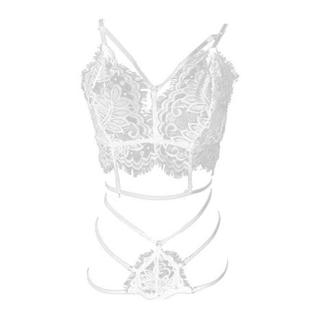 Ensemble Brassiere et String Tanga Pyjama en dentelle Satin Lingerie Femme Sous vêtements nuit