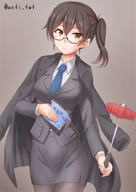 Safebooru 1girl Alternate Costume Anti Untea9 Bespectacled Black