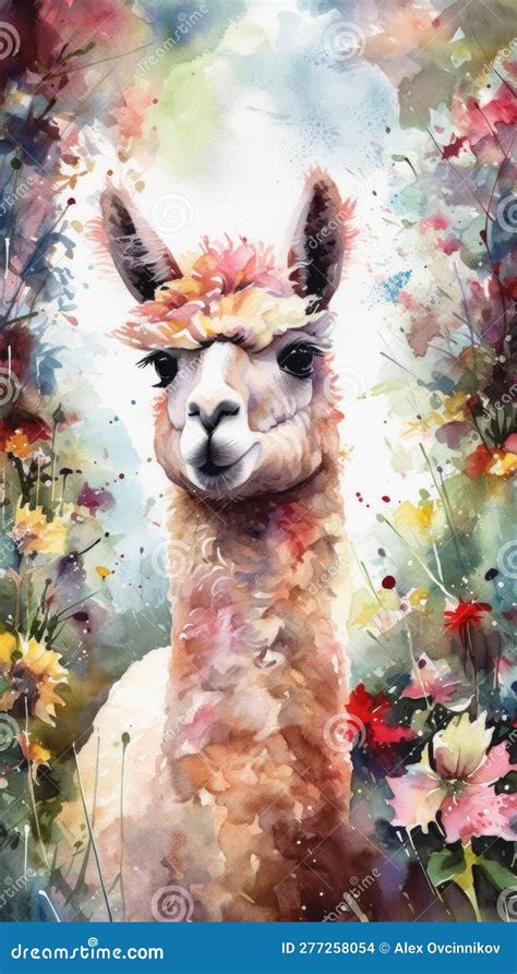 Enchanting Alpaca Cria In A Colorful Flower Field For Art Prints And