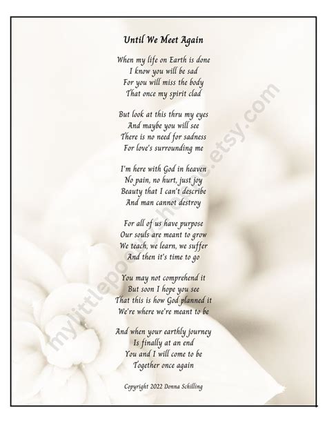 Until We Meet Again Sympathy Poem Remembrance Or Funeral Poem