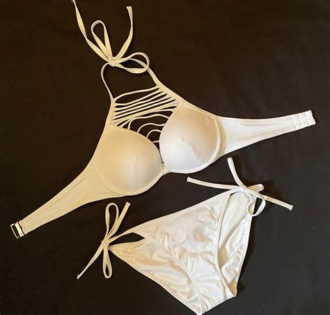 Victoria S Secret White Hottie Halter String Bikini Gem