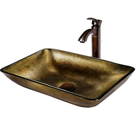 Vigo Copper Glass Rectangular Vessel Bathroom Sink With Faucet