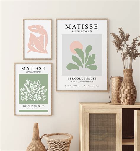 Matisse Wall Art Set Of 3 Sage Green And Pink Prints Dusty Etsy