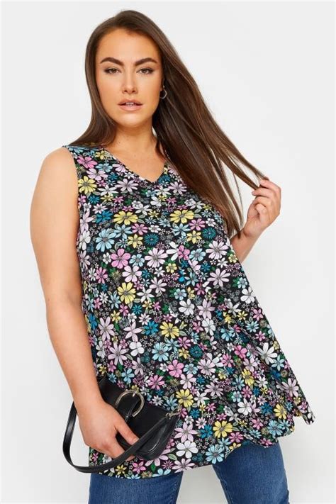 Yours Plus Size Black Dot Print Swing Vest Top Yours Clothing