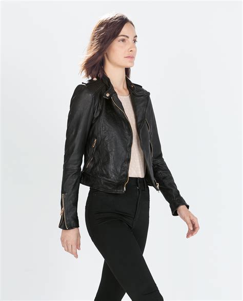 Zara Leather Biker Jacket In Black Lyst