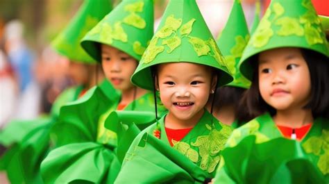 Premium Photo | Vietnamese New Year kids in green traditional costumes