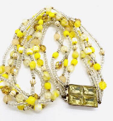 HATTIE CARNEGIE Multi Strand Yellow Glass Beaded Necklace Signed