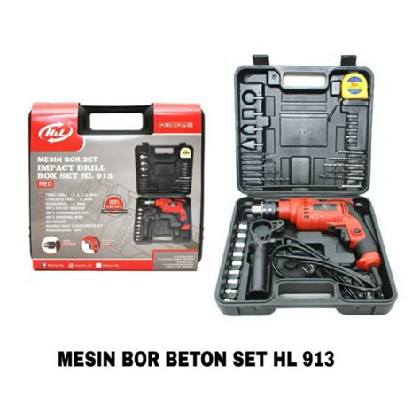 Jual Mesin Bor Tembok Beton 13mm Box Set H L 913 Impact Drill H L Bolak