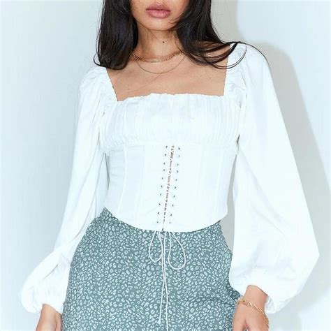 Princess Polly White Long Sleeve Corset Top Size Depop