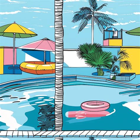 Premium Photo A Drawing Of A Swimming Pool With A Palm Tree In The Middle