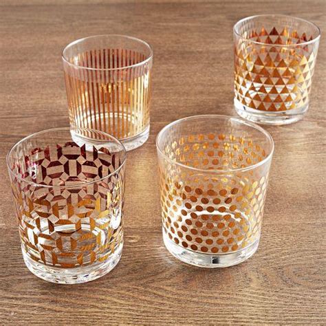 Gold Metallic Print Glassware Set