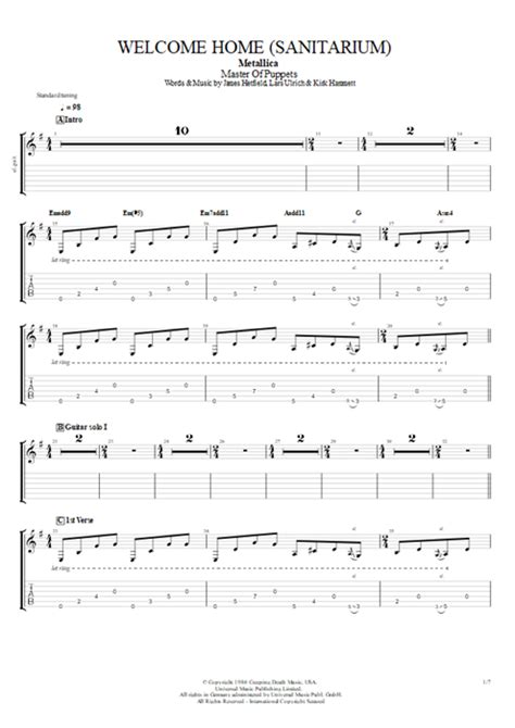 Tablature Welcome Home Sanitarium De Metallica Guitar Pro