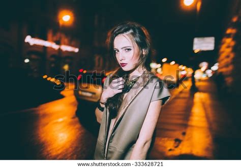 Sexy Gorgeous Brunette Girl Portrait Night Stock Photo 333628721