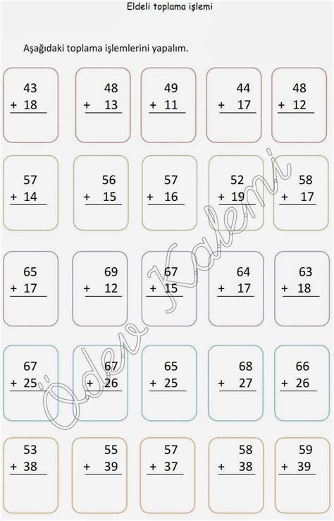 Toplama I Lemleri Eldeli Sinif Matematik Dersi Dev Kalemi