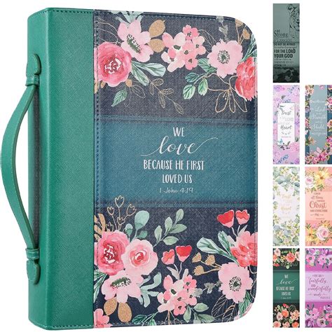 Bible Cover Case For Women With 7 Beautiful Paper Bookmarks Floral PU