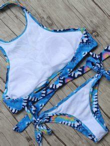 Off High Neck Zig Zag Bikini Top And Bottoms In Blue Zaful