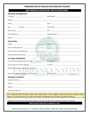 Fillable Online 2023 Princess Contestant Application Form Fax Email