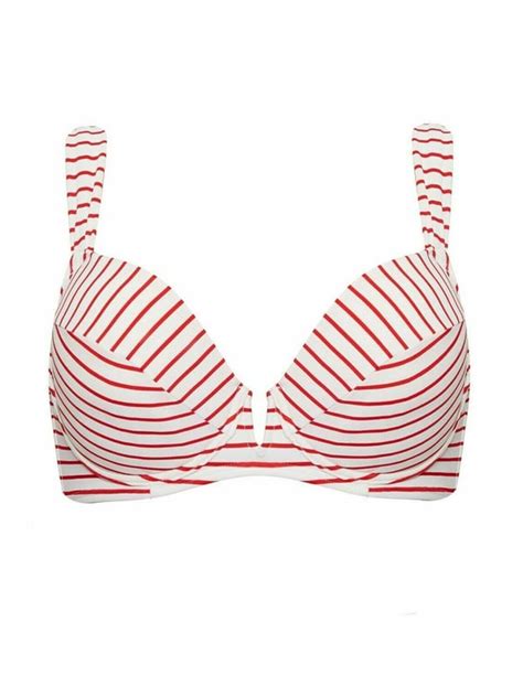 Castaway Plunge V Wire Bikini Top Red Stripe