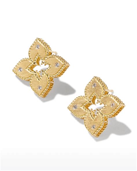 Roberto Coin Venetian Princess 18k Diamond Open Flower Stud Earrings