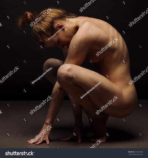 Nude Beautiful Lady Sitting On Black Stock Photo 272272640 Shutterstock