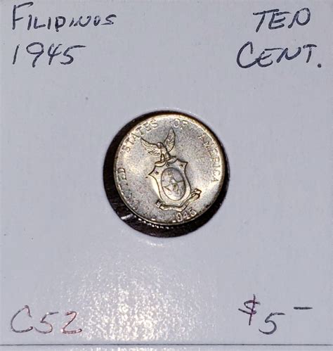 1945 D Usa Filipinas Philippines Ten 10 Centavos Coin C52 Ebay