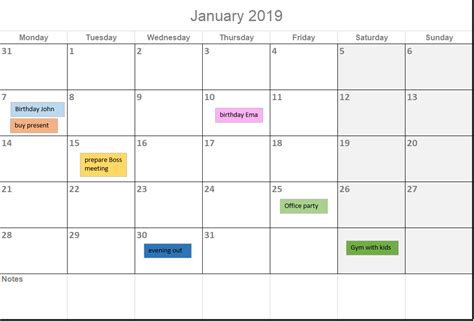 2019 Calendar Template For Excel By Excelmadeeasy