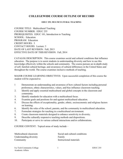 Course Outline Of Record COR