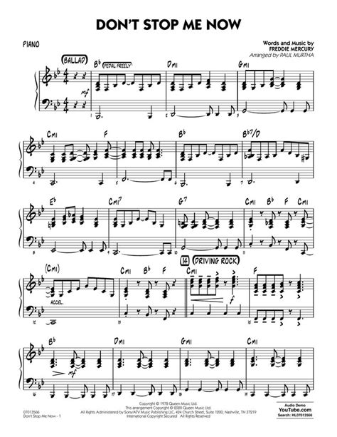 Queen Dont Stop Me Now Arr Paul Murtha Piano Sheet Music And Printable Pdf Music Notes