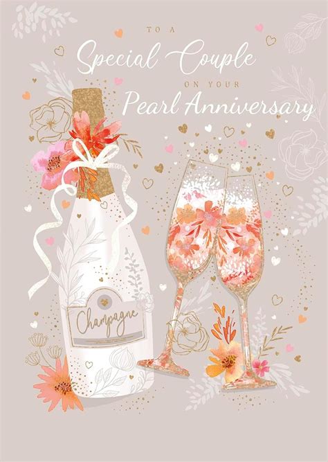 Pearl Anniversary Card 30th 30 Years Special Couple Floral Champagne Design Made In