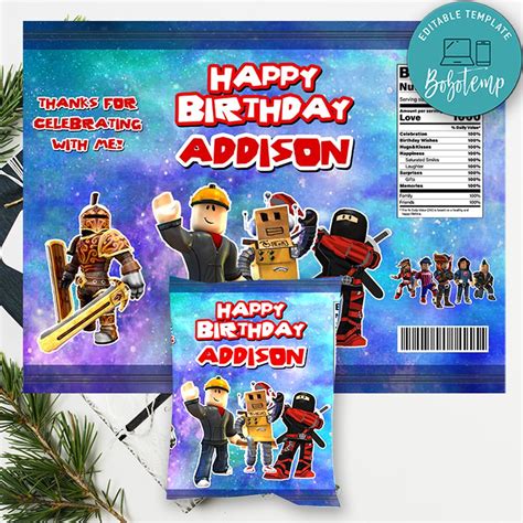 Roblox Chip Bag Digital File Printable Instant Download Createpartylabels