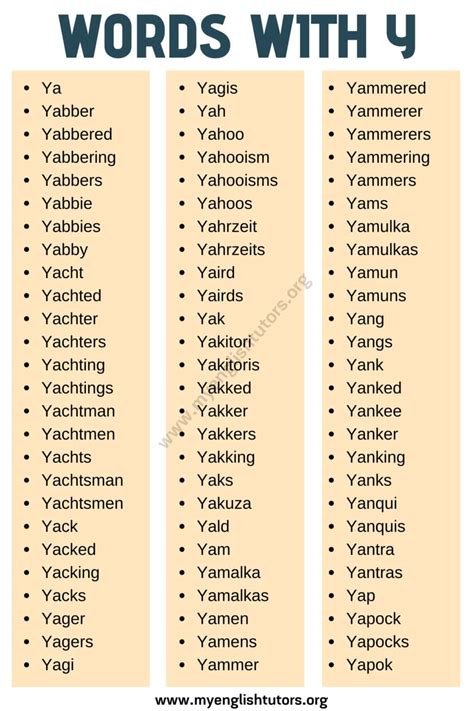 Words that Start with Y: List of 400+ Y Words with ESL Picture! – My