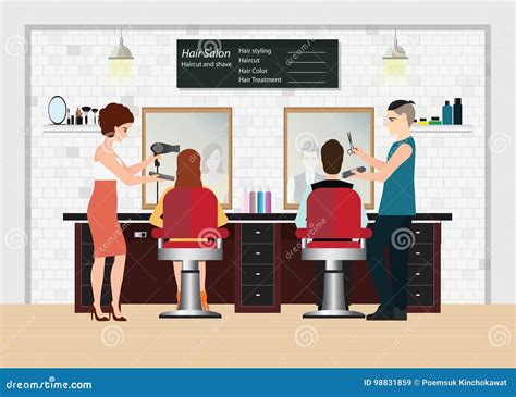 Hairdresser Cuts Customer S Hair In The Beauty Salon Stock Vector Illustration Of Grooming