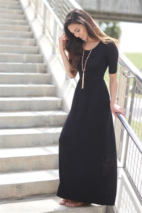 Black Casual Maxi Dress With 3 4 Sleeves Vestidos Casuales Negro