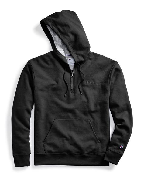 Champion Powerblend® Fleece Quarter Zip Hoodie Embroidered Logo In Black For Men Lyst