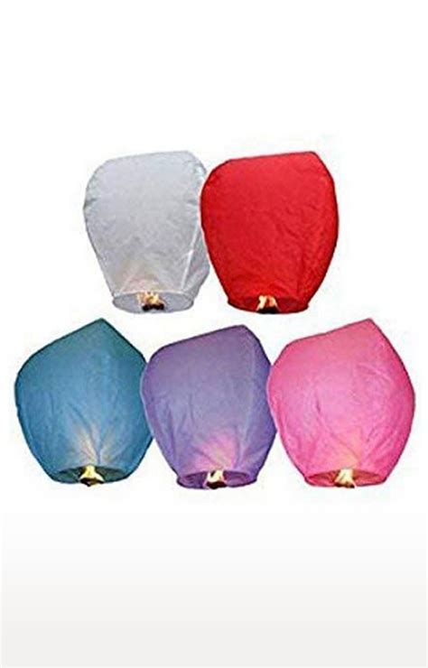 Blooms Mall Paper Sky Lanterns Multicolour Wishing Hot Air Balloon Pack Of 5