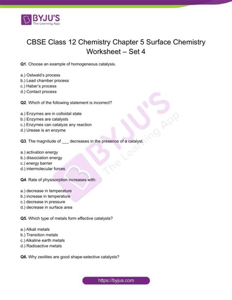 Class Chemistry Worksheet On Chapter Surface Chemistry Set