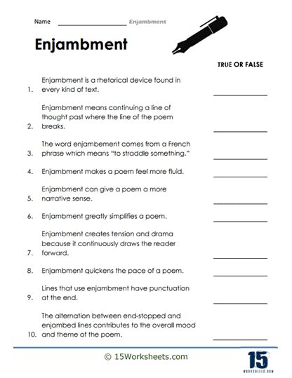 Enjambment Worksheets 15