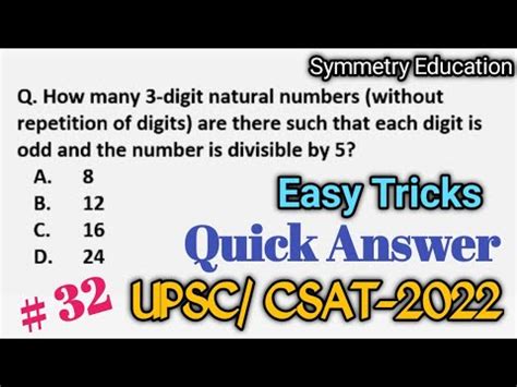 How Many 3 Digit Natural Numbers Such That Each Digit Is Odd UPSC CSAT