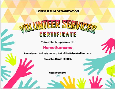Volunteer Service Certificate Word Templates | Edit Print