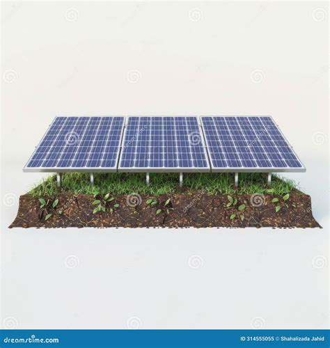 Solar Panels on Dirt Slope Harnessing Solar Power Technology Stock