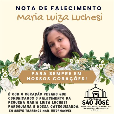 Paróquia São José Emite Nota De Pesar Pelo Falecimento Da Pequena Maria